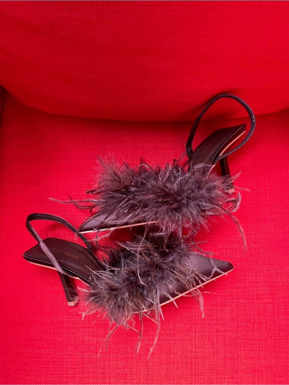 Glam femme Whimsigoth Feather Slingback Pumps Sz 8 - Picture 3 of 4